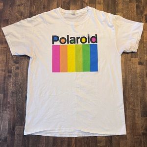 Polaroid rainbow logo on white cotton unisex large t-shirt